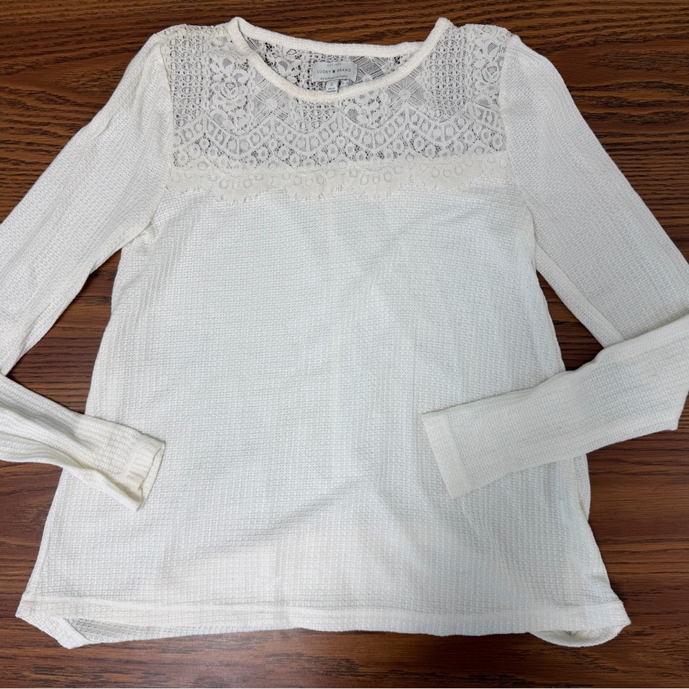 Lucky Brand Cream Lace Long Sleeve Top